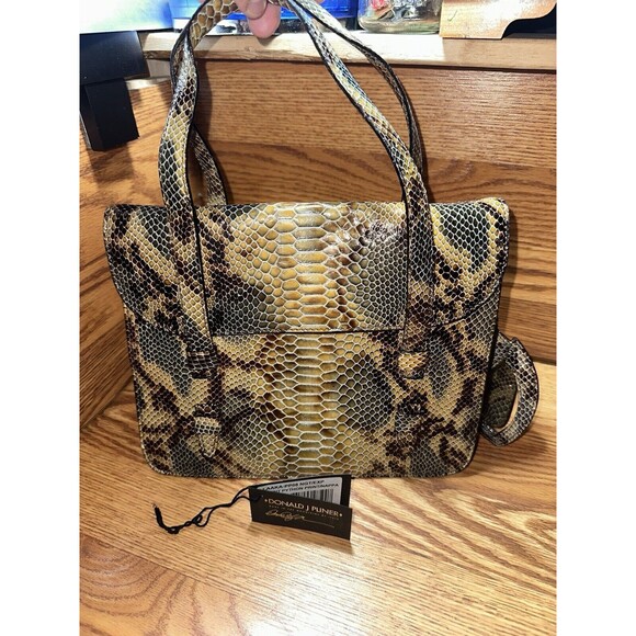 Donald J Pliner Patent Python Print Satchel Handbag - Picture 1 of 8